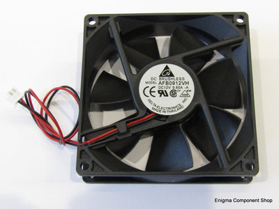 High Speed 12V 92mm Fan (2 Wire) designed for optimal airflow with 57.92 CFM, ideal for cooling RF and audio amplifiers, featuring dual ball bearings for longevity.